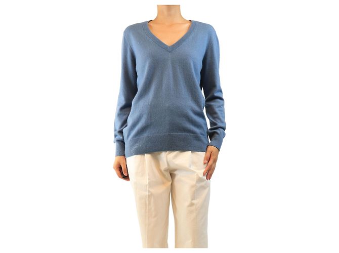Autre Marque Pull à col en V en cachemire bleu - taille M