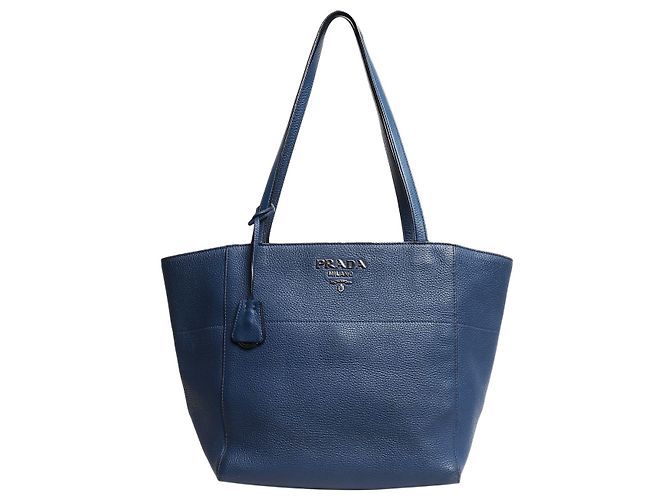 Prada Blue Vitello Daino Tote Bag Blau
