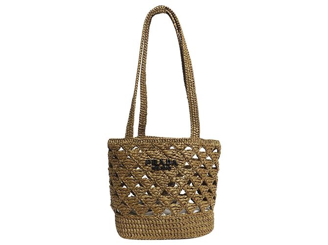 Tote Prada Mini sac cabas effet raphia kaki Vert