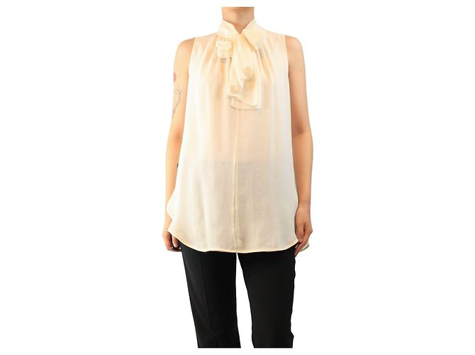 Max Mara Cremefarbene Seidenbluse mit Schleifenhals - size Roh
