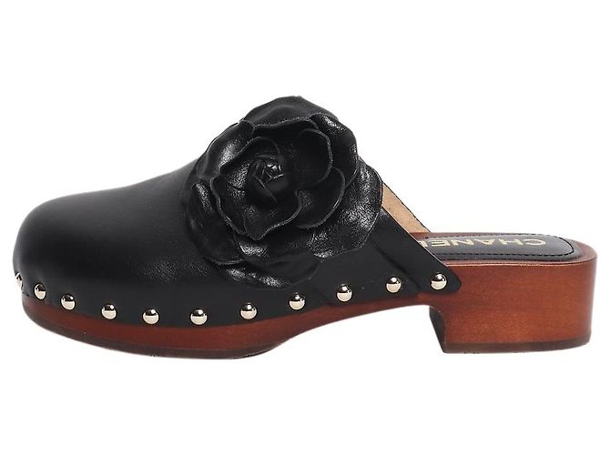 Chanel Black SS23 Camellia Leder-Clogs - Größe EU 36 Schwarz