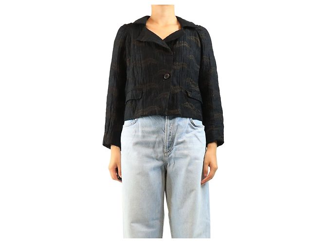 Dries Van Noten Giacca cropped stropicciata nera - size UK 12 Nero