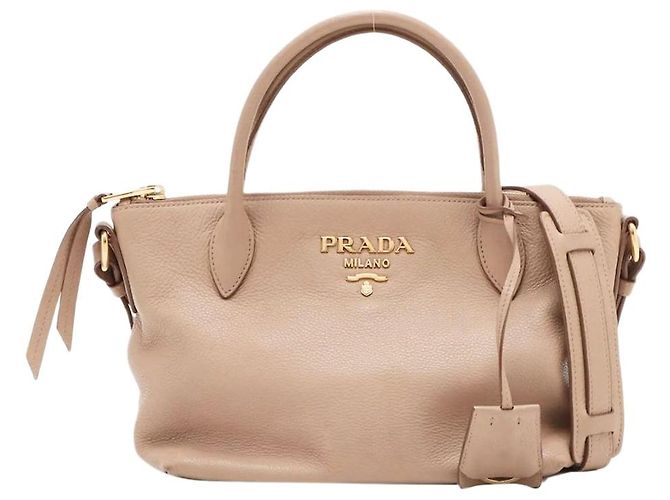 Prada Bolsa 2way em couro Vitello Daino neutro