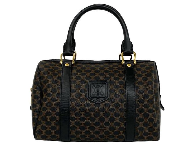 Triomphe Céline Celine Macadam Blazon Pattern Mini Boston Bag Marron Noir