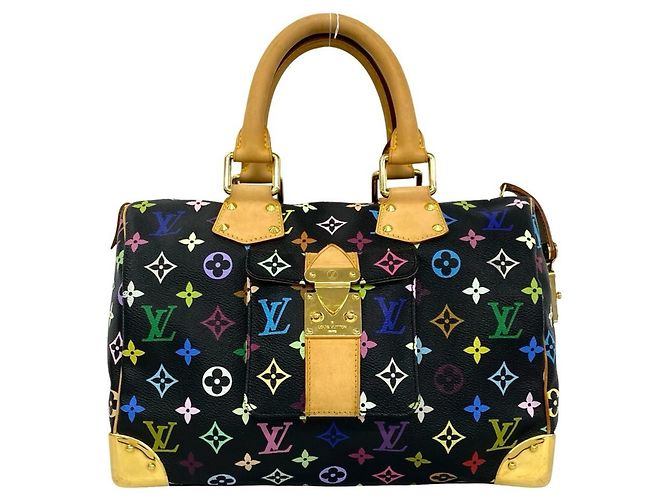 Louis Vuitton Speedy 30 Monogram Multicolor Leder Handtasche Schwarz
