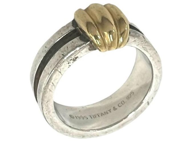 Autre Marque Anello Tiffany Grooved in argento sterling e oro giallo D'oro