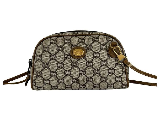 GUCCI Logo Pattern Leather Mini Shoulder Bag Brown