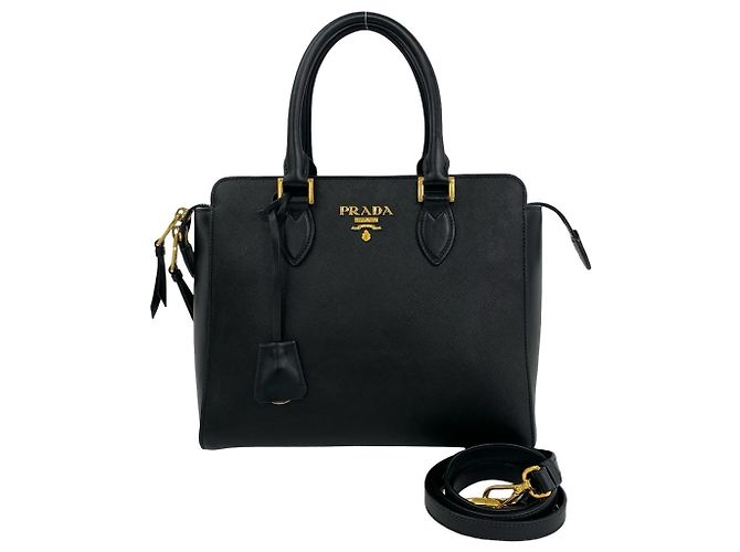 Tote Prada Logo Hardware Leather Shoulder Bag Black