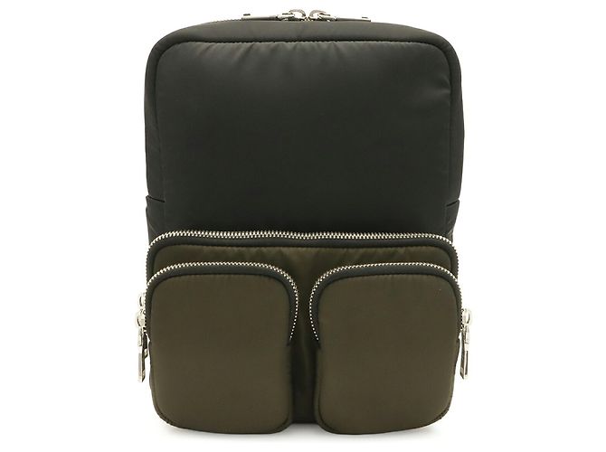 Prada Tessuto Pocket Rubber Backpack Black Green Khaki