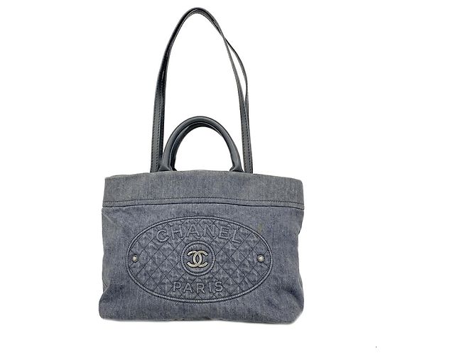 Bolsa 2-Way Chanel em denim cinza Marrom
