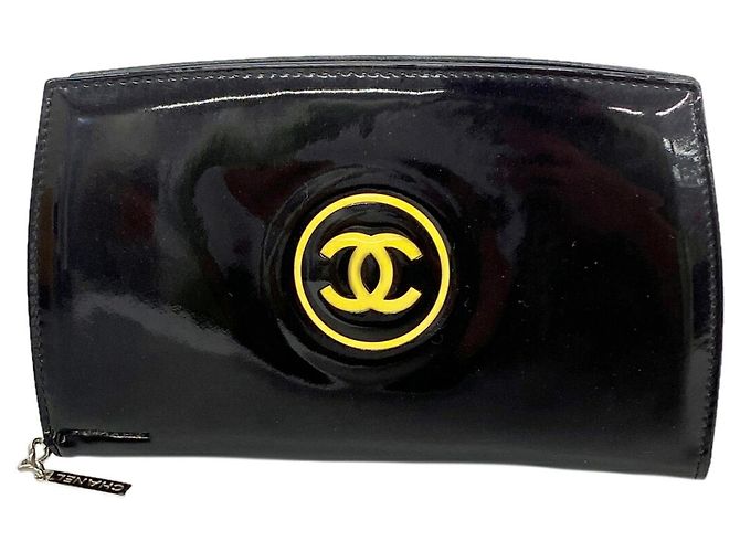 Chanel Black Patent Leather Bi-Fold Long Wallet