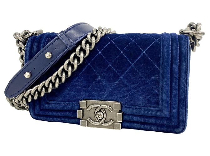 Borsa a tracolla Chanel Boy Chain in Navy Blu navy