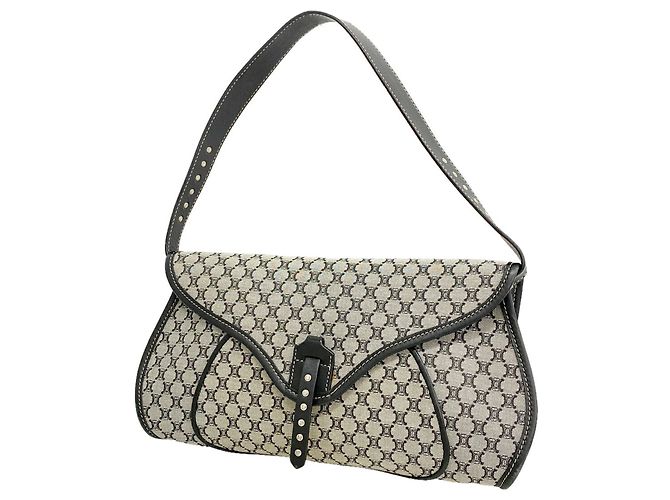 16 Céline Bolso Celine Macadam de lona de nylon Castaño Negro