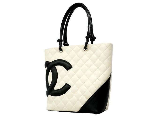 Saco Tote Chanel Cambon em Pele de Cordeiro Branco