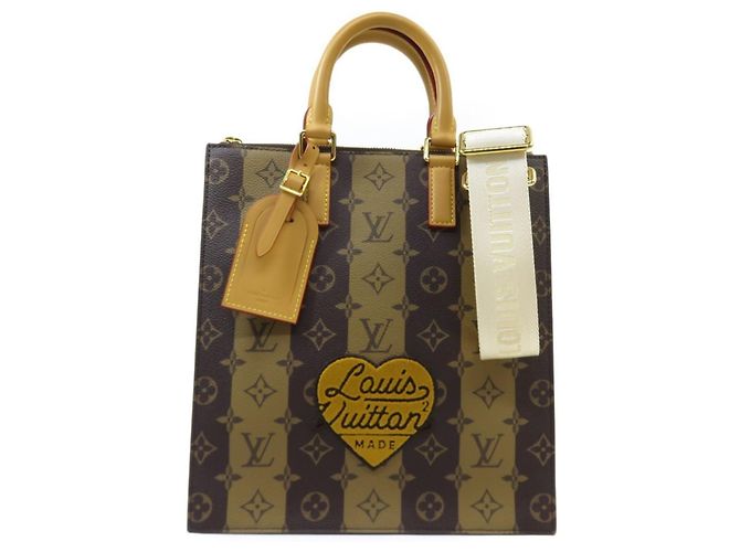 Louis Vuitton x Nigo Sac Plat Monogram Stripe Tote Bag Marrom Dourado