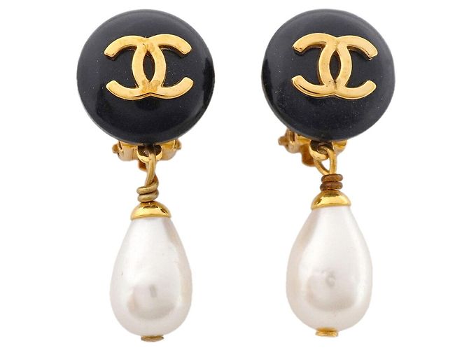Orecchini a clip Chanel in nero e oro D'oro
