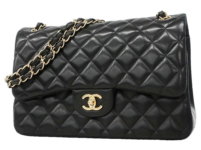 Borsa a tracolla Chanel in pelle d'agnello nera Nero