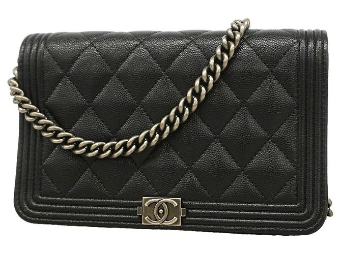 Chanel Boy Chain Shoulder Wallet Black