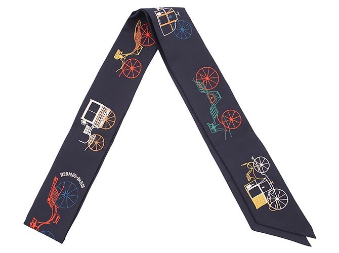 Hermès Lenço de seda Hermes A Toute Berline Azul Multicor