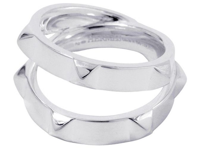 Hermès Hermes Clou de H Double Round Silver Ring Silber