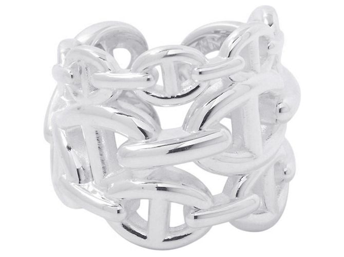 Ring Hermès Anel Faixa Hermes Silver 925