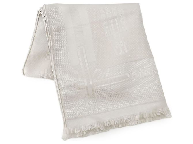 Hermès Estola de seda marfim Hermes Cru