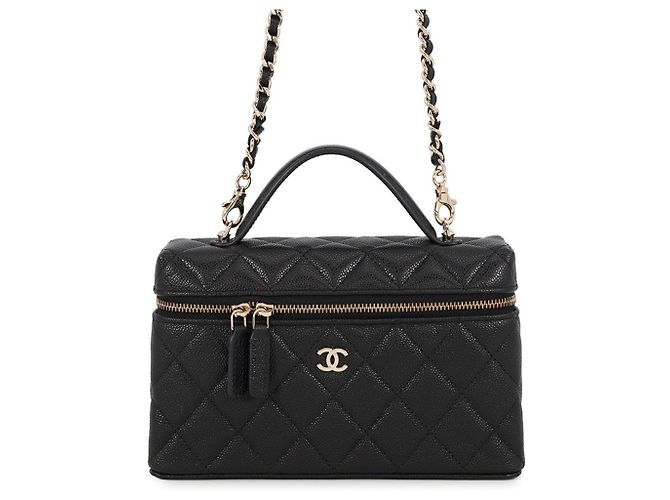 Bolsa de ombro Chanel em couro de bezerro granulado preto