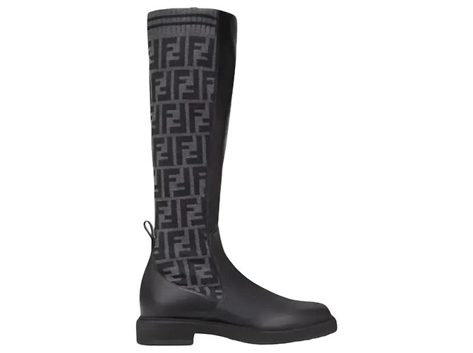 Fendi FF Jacquard Leder- und Stoffstiefel Schwarz