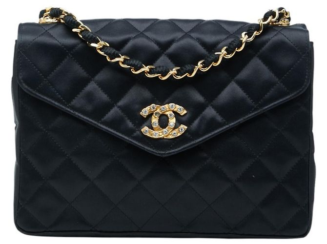 Borsa a tracolla e spalla con catena Chanel Matelassé Coco Mark Bijou Nero