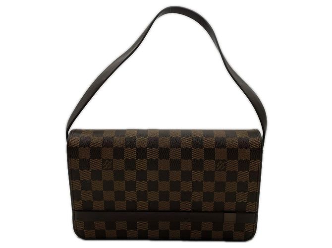 Borsa a tracolla lunga Louis Vuitton Damier Tribeca Marrone Beige