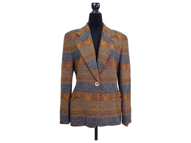 Missoni Vintage 1990s Patterned Wool Blazer Brown Multiple colors