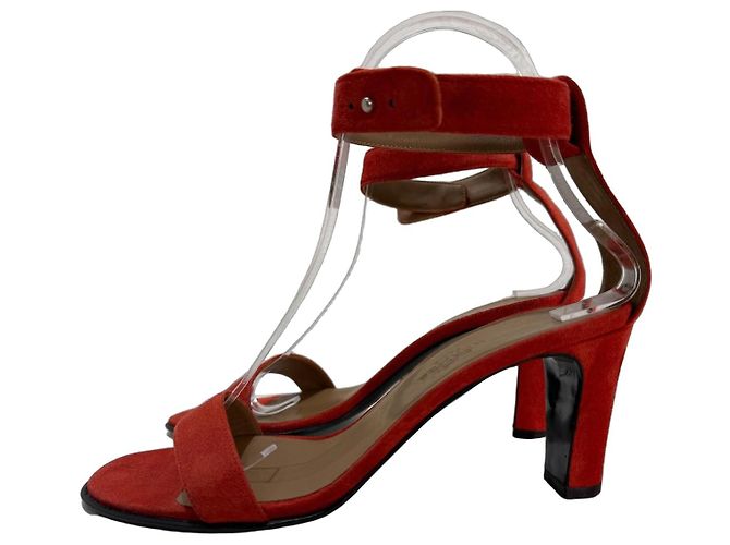 Hermès Orange Red Suede Strap High Heel Sandals