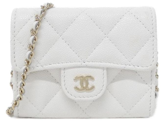 Timeless Tarjetero Chanel de piel de becerro granulada Blanco