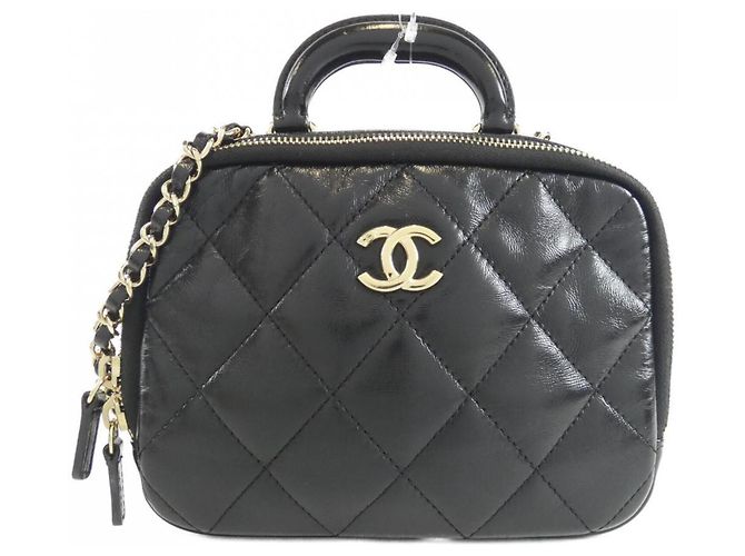 Borsa a mano Chanel in pelle nera Nero