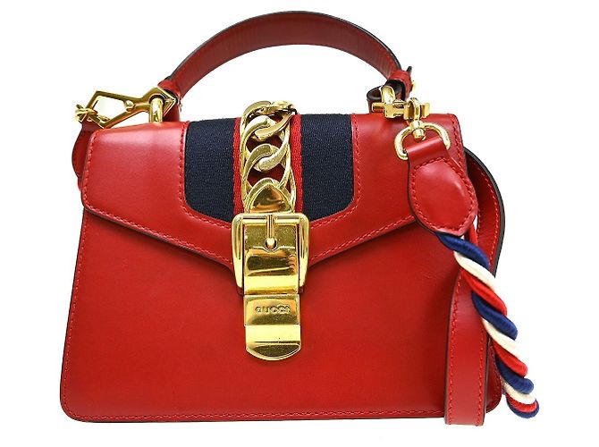 Gucci Sylvie Top Handle Leather Mini Rosso