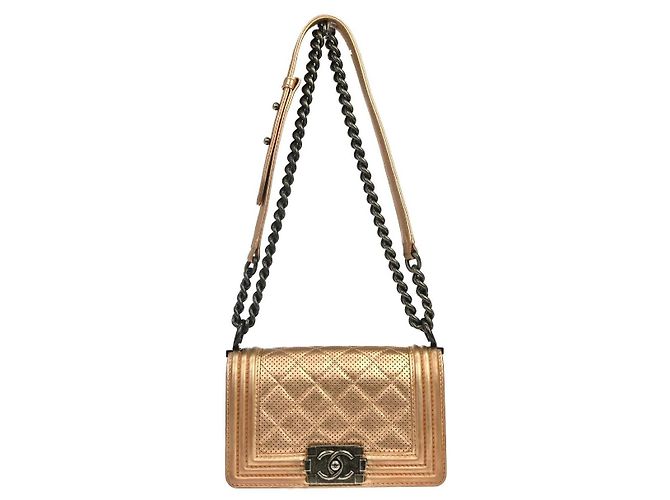 Chanel Boy Flap Quilted Perforated Lambskin Old Medium Métallisé