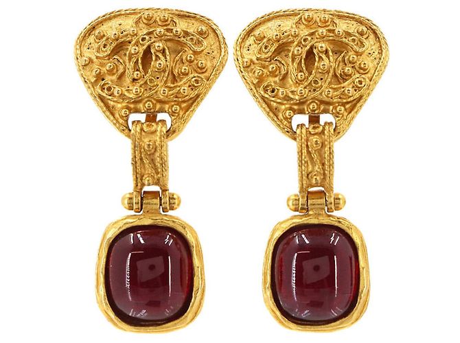 Orecchini pendenti Chanel Gripoix D'oro Bordò