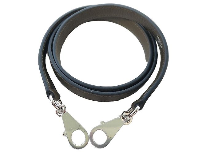 Hermès Kelly Schulterriemen aus Leder - Khaki Grau Silber Hardware