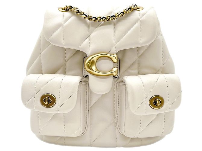 Mochila Coach Tabby em couro acolchoado branco e dourado