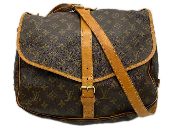 Borsa a tracolla Louis Vuitton Monogram Saumur 35 Marrone Beige