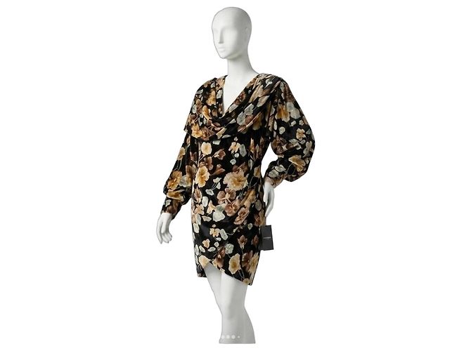 Autre Marque Saint Laurent Samtkleid mit Blumenprint Braun Schwarz Gelb