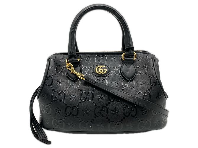 Bolsa Média Gucci GG Embossed Star Marrom Bege