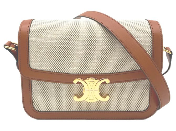 Céline Bolsa de Ombro Celine Classic Triomphe Medium Marrom Bege