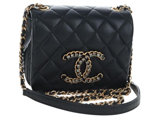 Borsa a tracolla CHANEL Matelasse con catena in pelle d'agnello nera e oro CC Auth 200775SM Nero D'oro