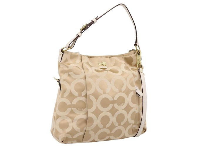 Borsa a Tracolla Coach Nylon 2way Beige Gold Auth 202750A D'oro