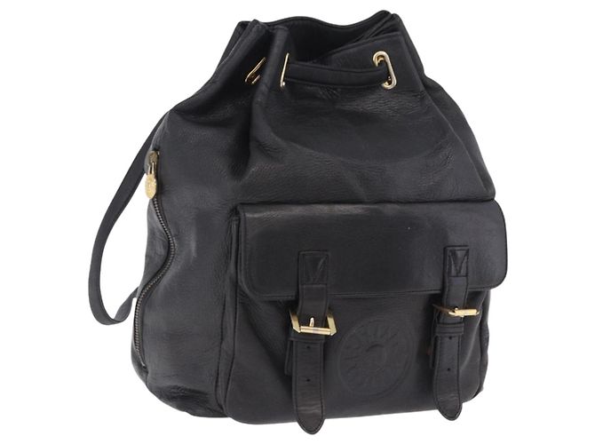 Gianni Versace Backpack Leather Black Gold Tone Auth BA15406