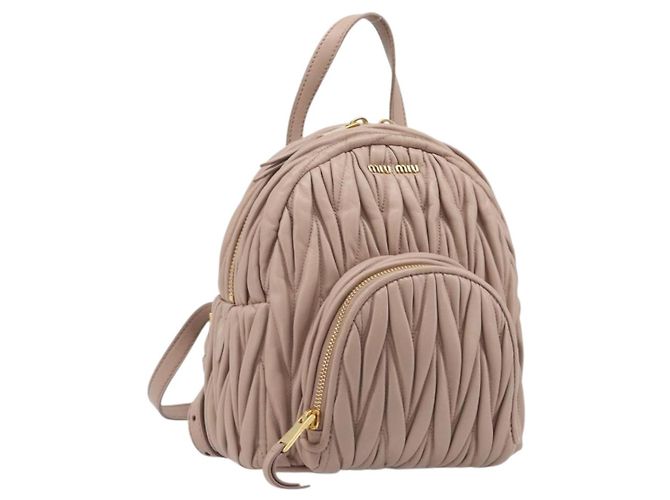 Miu Miu Matelasse Backpack Leather Pink Gold Auth 201912V Golden