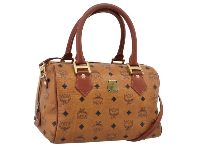 Sac à main MCM Logogram Vicetos PVC Leather 2way Brown Gold Auth 203245A
