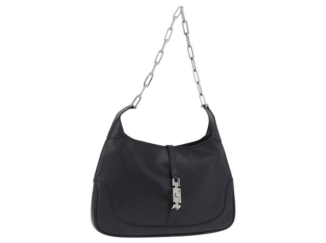 Borsa a tracolla GUCCI Jackie Chain in pelle nera e argento 001 4015 Auth 200526V Nero