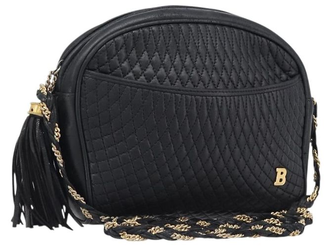 Bolsa de Ombro com Corrente BALLY em Couro Preto e Ouro Auth BA15717 Dourado